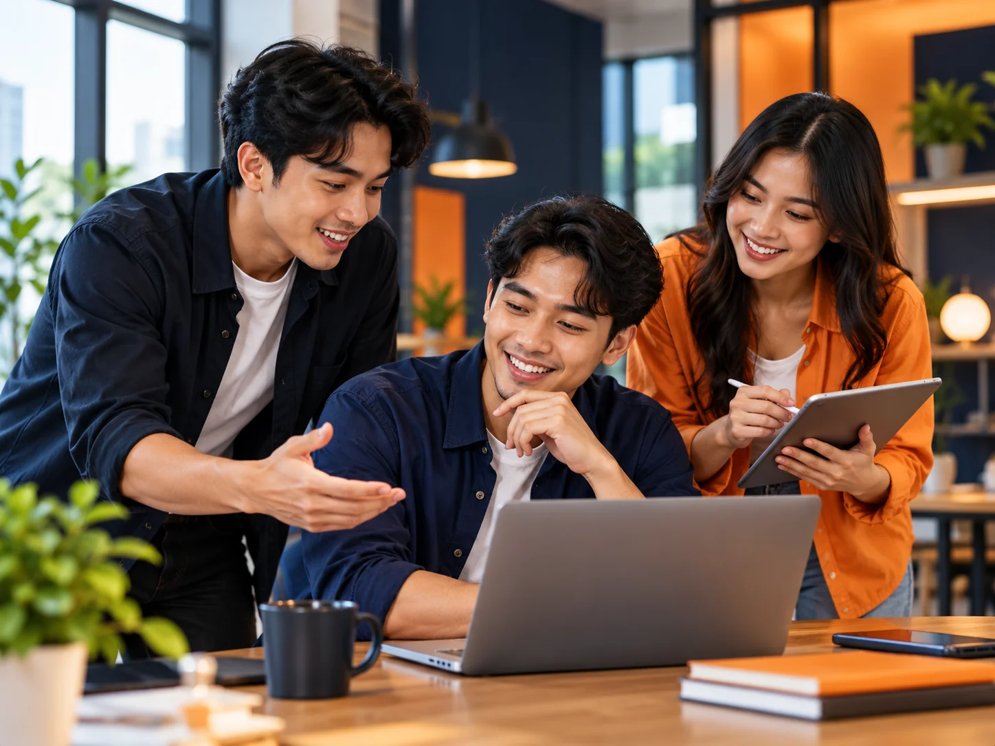 Visual tim kreator muda Indonesia berkolaborasi menyusun materi promosi digital.